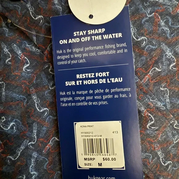 Huk Kona Performance Fishing Shirt Blue Abstract Print Size Medium SPF - Picture 5 of 5